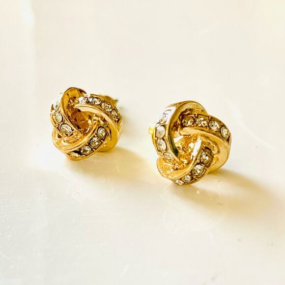 NEW NORDSTROM REVOLVE Gold White CZ Knot Twist Rope Studs Earrings Jewelry 9mm - Picture 5 of 6